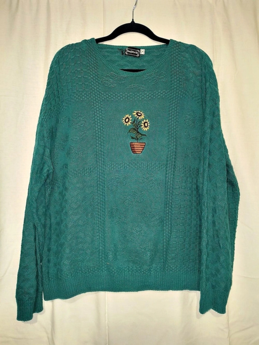 BonWorth Crew Neck Embroidered Sweater in Green Size XL